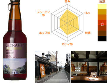 「豊香のルビーエール KYOTO FUSHIMI」 スパイシーな香味と深く美しいルビー色をしたエールビール。カラメル麦芽の香りと、苦味、甘味、酸味のバランスのとれたコクのある味わいです。